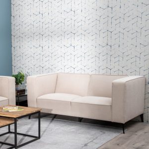 Sofá Creme 2 Lugares Sala Tecido-Metal 177 X 86 X 77,50 Cm