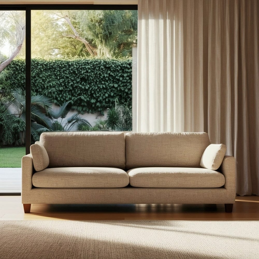 3 Lugares Sofá Bege Tecido-Madeira 221 X 90 X 87 Cm - Image 2