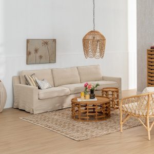 Sofá 4 Lugares Creme Tecido-Madeira 260 X 100 X 83 Cm