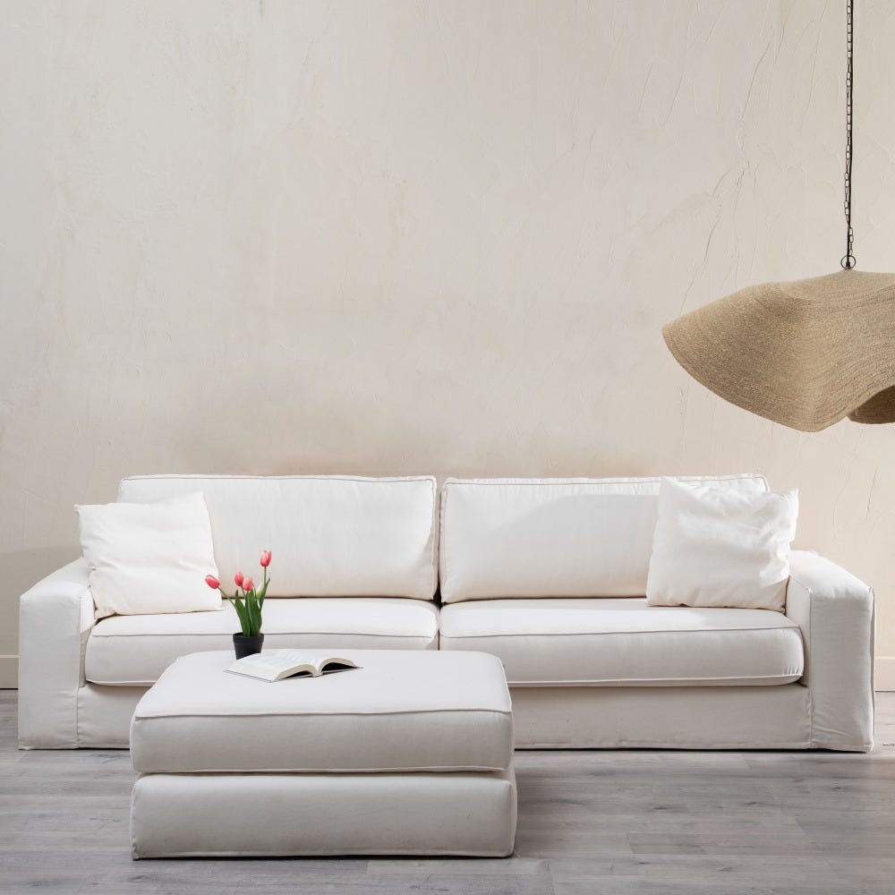 Pufe Creme Tecido Quarto 100 X 80 X 44 Cm - Image 3