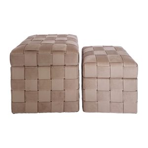S/2 Pufe Tronco Bege Tecido Dmf 40 X 40 X 43 Cm