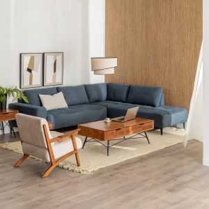 Sofá Chaise Longue Direita Azul 266 X 222 X 80 Cm