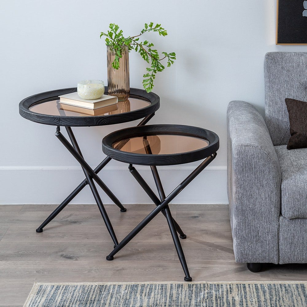 Conjunto de 2 Mesa de Apoios Preto Madeira-Metal 64 X 64 X 64 Cm - Image 2