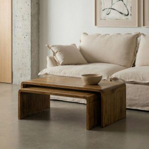 Conjunto de 2 mesas de centro Mel Madeira Mango 100 x 50 x 35 cm