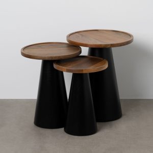 Conjunto de 3 mesas de centro Natural-Preto 46 x 46 x 56 cm