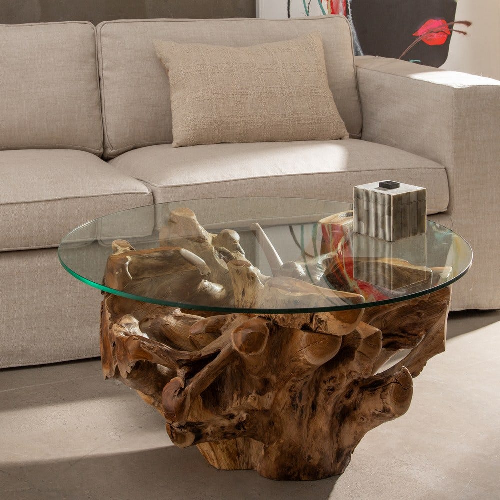 Mesa Centro Natural Madera / Cristal 90 X 90 X 45 Cm - Image 3