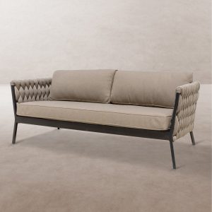 Sofá de 3 lugares Rebecca em alumínio cor taupe, 206 x 83 x 74 cm