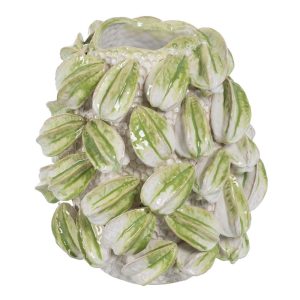 Vaso Verde-Branco Cerâmica Decoração 32 X 31,50 X 36,50 Cm